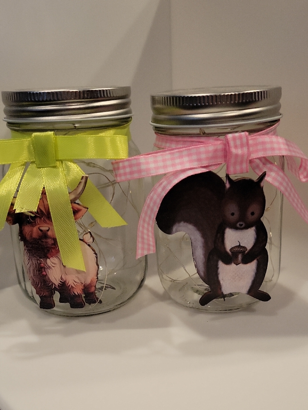 Glass Mason Jar Pet-Themed Night Light with Pink Ribbon (Unbranded)